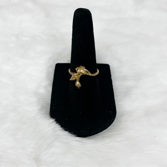 Vintage Stackable Tulip 10K Gold Rings With Leaf Wrap Enhancer - Picture 7 of 8